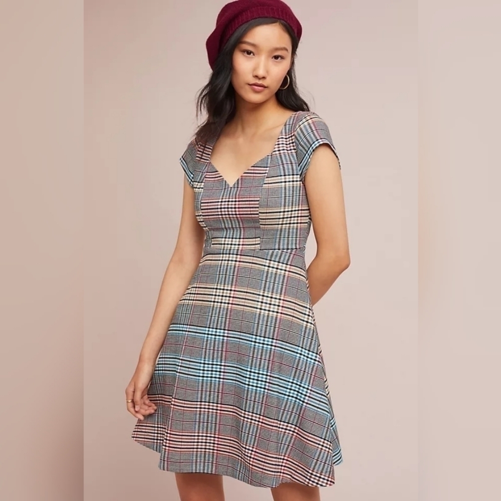 Anthropologie Plaid Dress in Red, Blue, and Gray